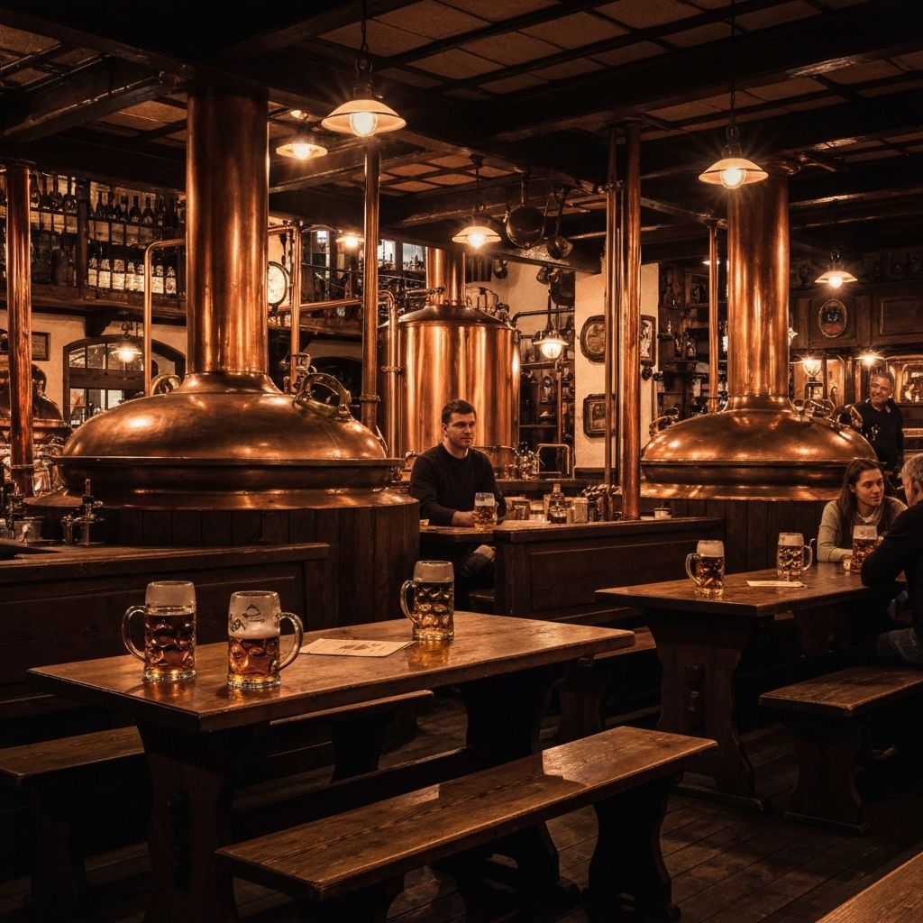 Traditionelle deutsche Brauerei mit Kupferkesseln