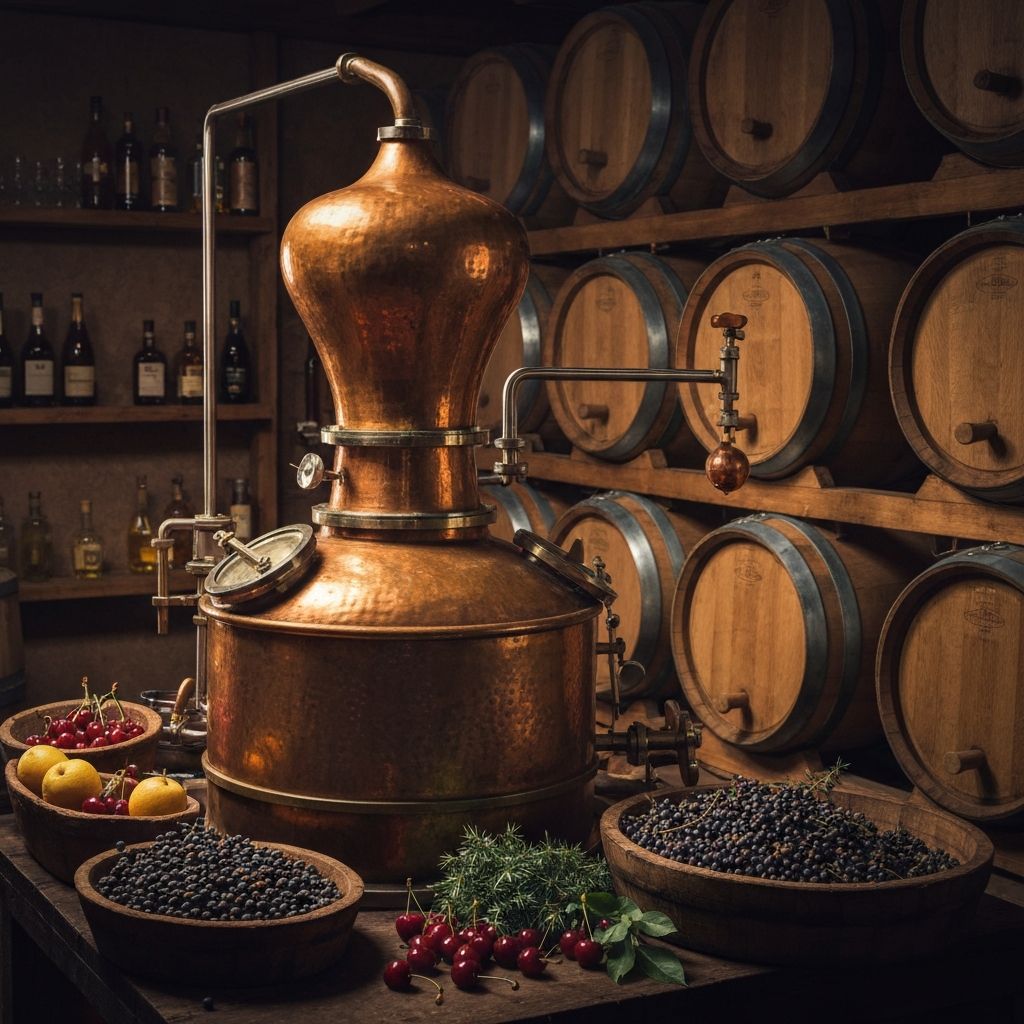Traditionelle Schnapsbrennerei mit Kupferdestille